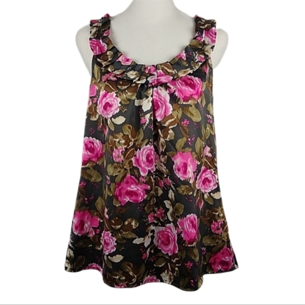 Ann Taylor Loft Blouse Sleeveless Floral Ruffle Women’s Size Medium